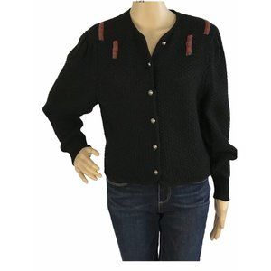 Vintage 1980’s Kitz Pichler Austria S Wool Cardigan Waffle Knit Black Red Green